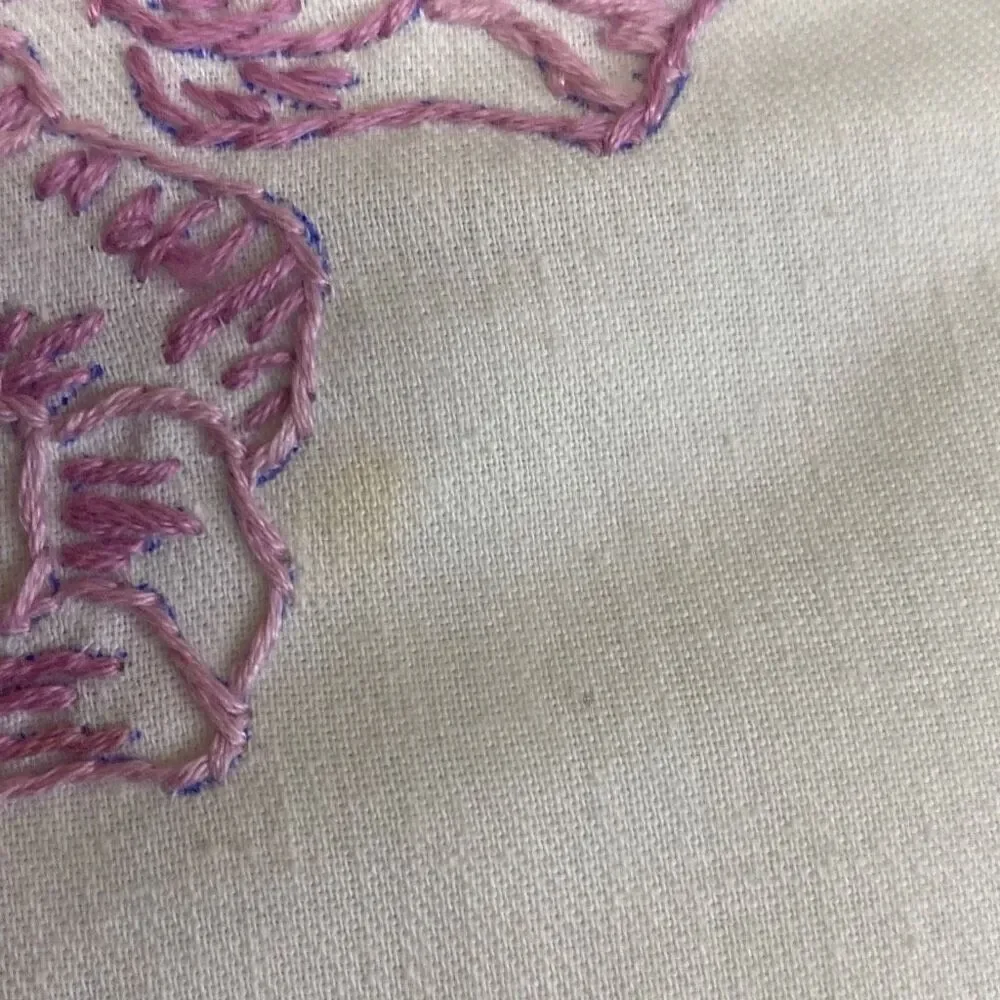 Vintage Embroidered Accent Pillow Floral Flowers Butterfly w Ruffle 17”x17”